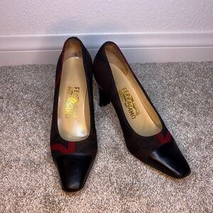 Salvatore Ferragamo Women's Black Brown and Red Heels